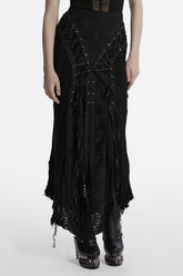 Schwarzer zerrissener Schnür-Rock aus Strick im Gothic-Stil für Damen